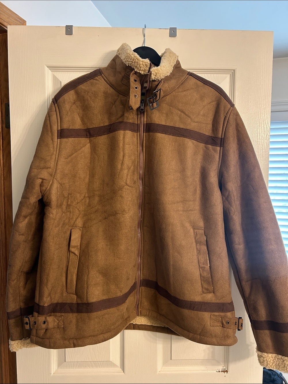 Men's Brown Shearling-Lined Faux Suede Jacket